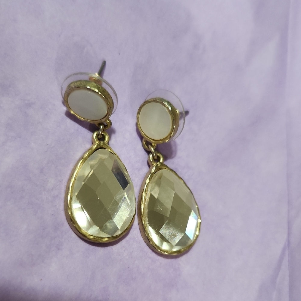 Gold Two-Tier Drop Earrings with Faceted Teardrop Crystals